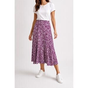 LIZ CLAIBORNE Vintage 90s Floral Midi Skirt Purple White High Waist | Size 8